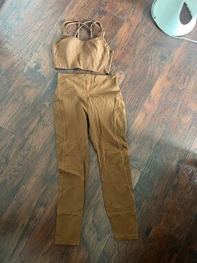 High-Waist Brown Active Leggings with Matching Crop Top LULULEMON